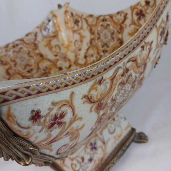 Victorian Style Multicolor Porcelain Planter with Bronze Ormolu footing - Picture 4 of 15